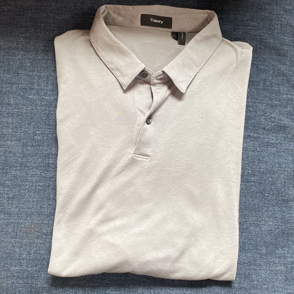 Theory Long Sleeve Gray Polo Shirt Size XL